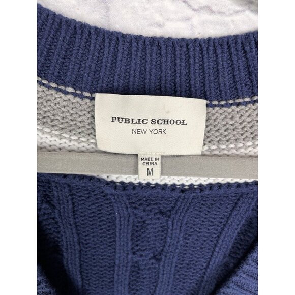 PUBLIC SCHOOL NEW YORK Women's Navy Cable Knit Varsity Sweater Medium - Picture 3 of 5